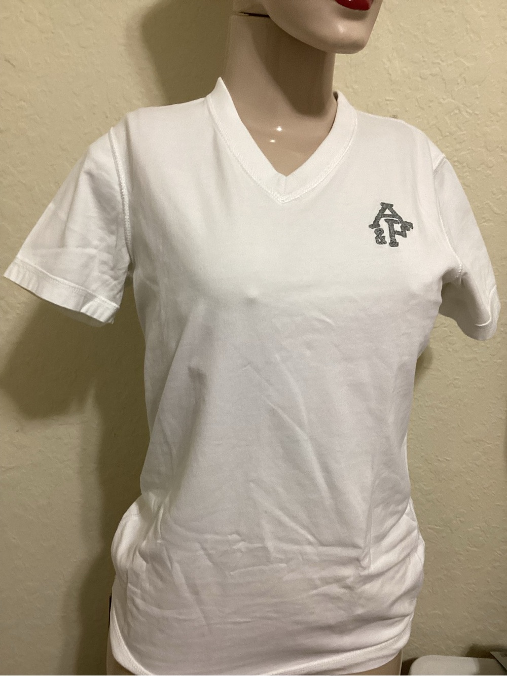 Abercrombie & Fitch White V-Neck Logo Tee